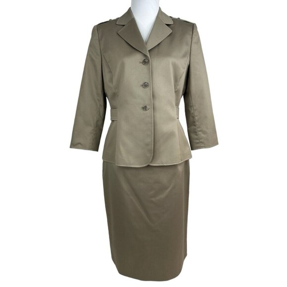 Tahari ASL Women’s NWT Teak Tan Spencerville Career Blazer Skirt Suit 10/C39/W31 - Picture 1 of 15